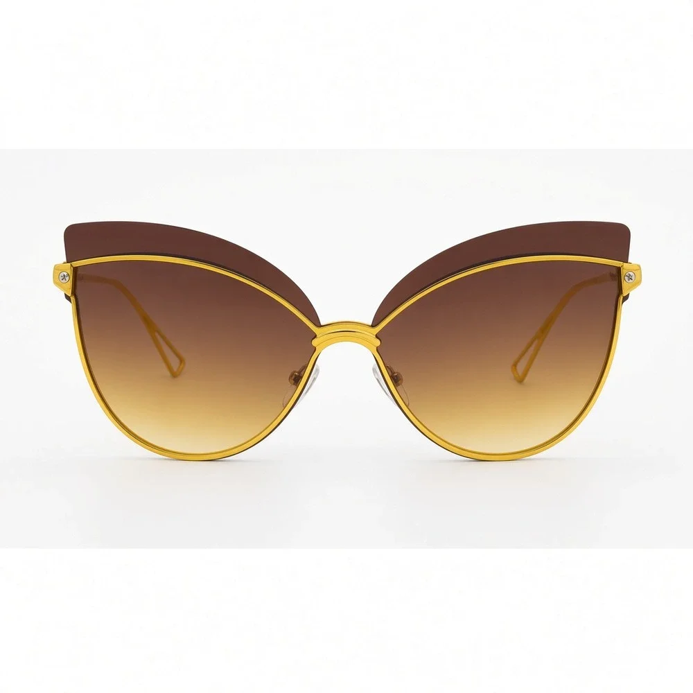 Cat Eye Sunglasses Women Fashion Gold Frame Brown Lens Trendy Style Lentes Gafas